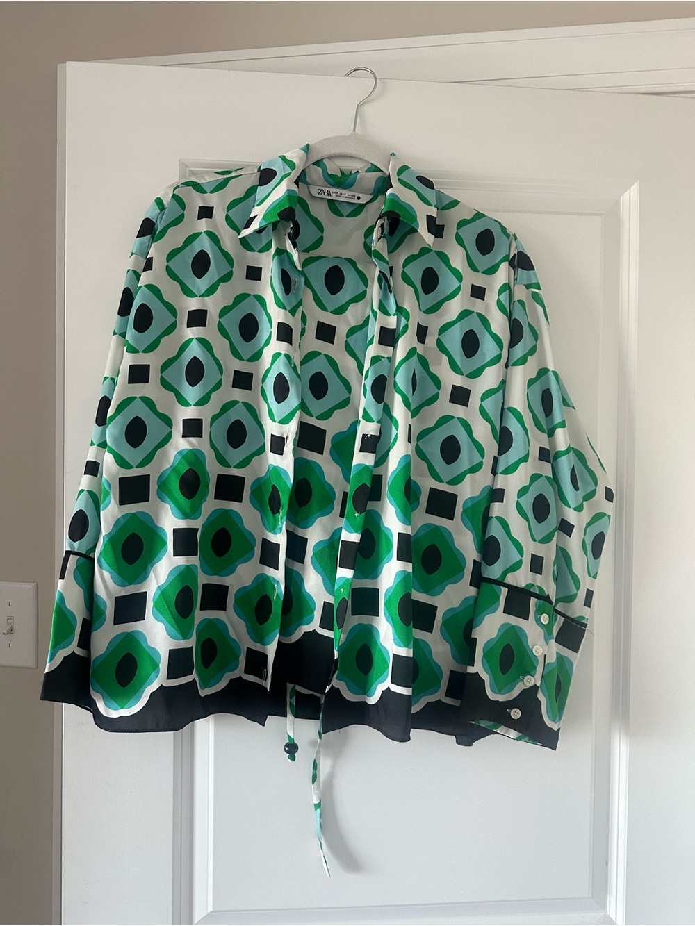 Zara Green & Teal Geometric Wide-Leg Pants Set - Picture 4 of 7